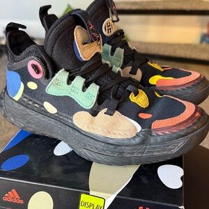 Kids Adidas James Harden Vol. 5 FutureNatural Black w Multicolor Spots Size 3.5